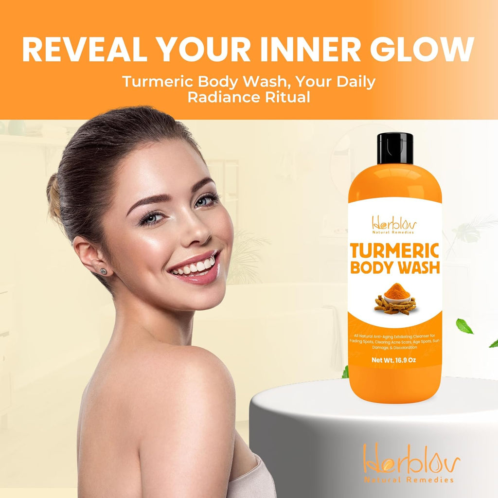 Revitalize Your Skin with Our Turmeric Body Wash – Brightening Liquid Soap for Discoloration and Natural Anti-Aging Exfoliation
