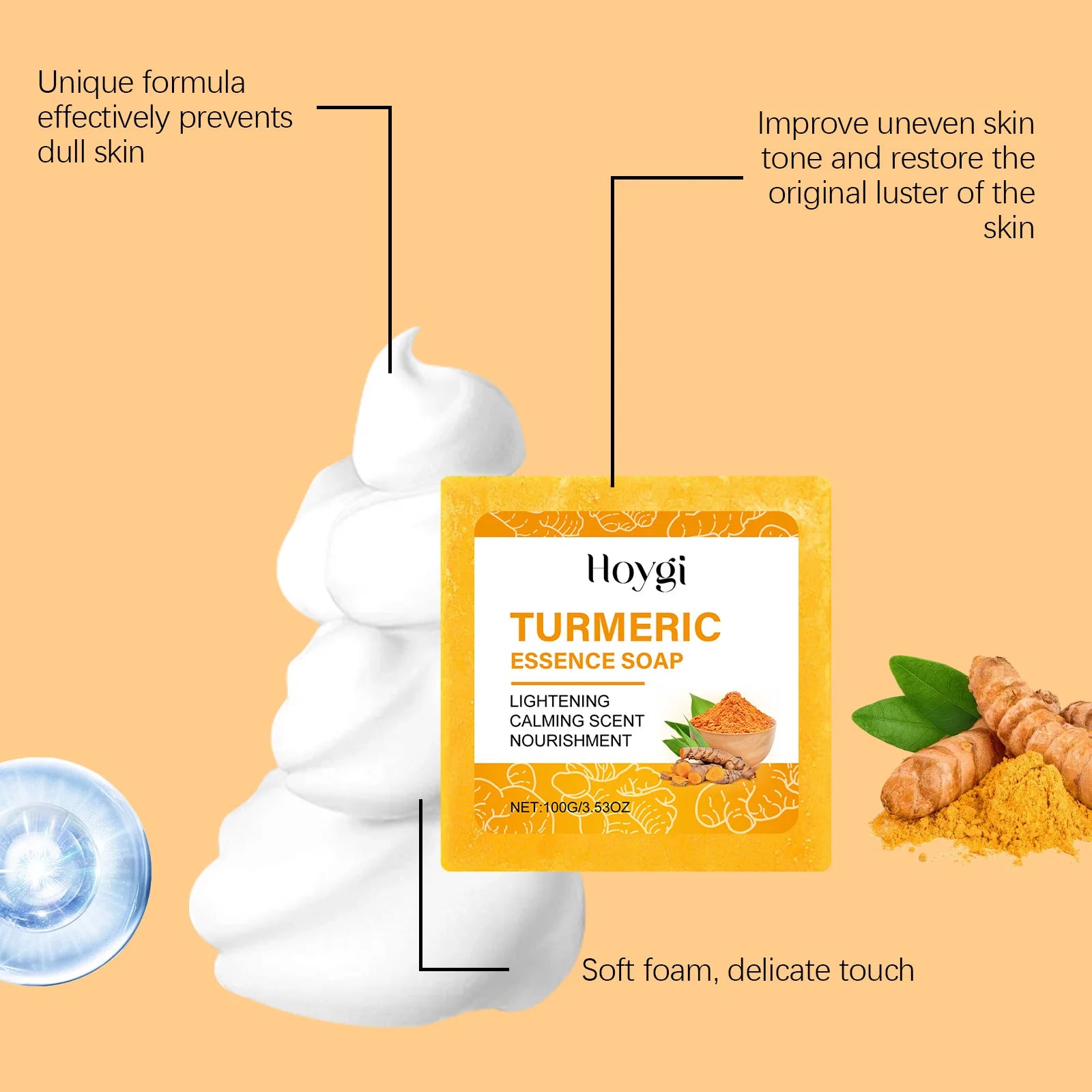 Revitalize Your Skin with the Hoygi Turmeric Skincare Set: Anti-Acne Body Soap, Dark Spot Corrector, and Brightening Facial Serum
