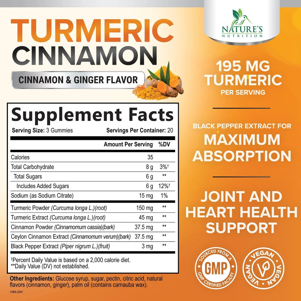 Delicious Turmeric Curcumin Gummies for Joint Health - 95% Curcuminoids with Ginger & Black Pepper for Optimal Absorption - Vegan & Gluten-Free - 60 Count