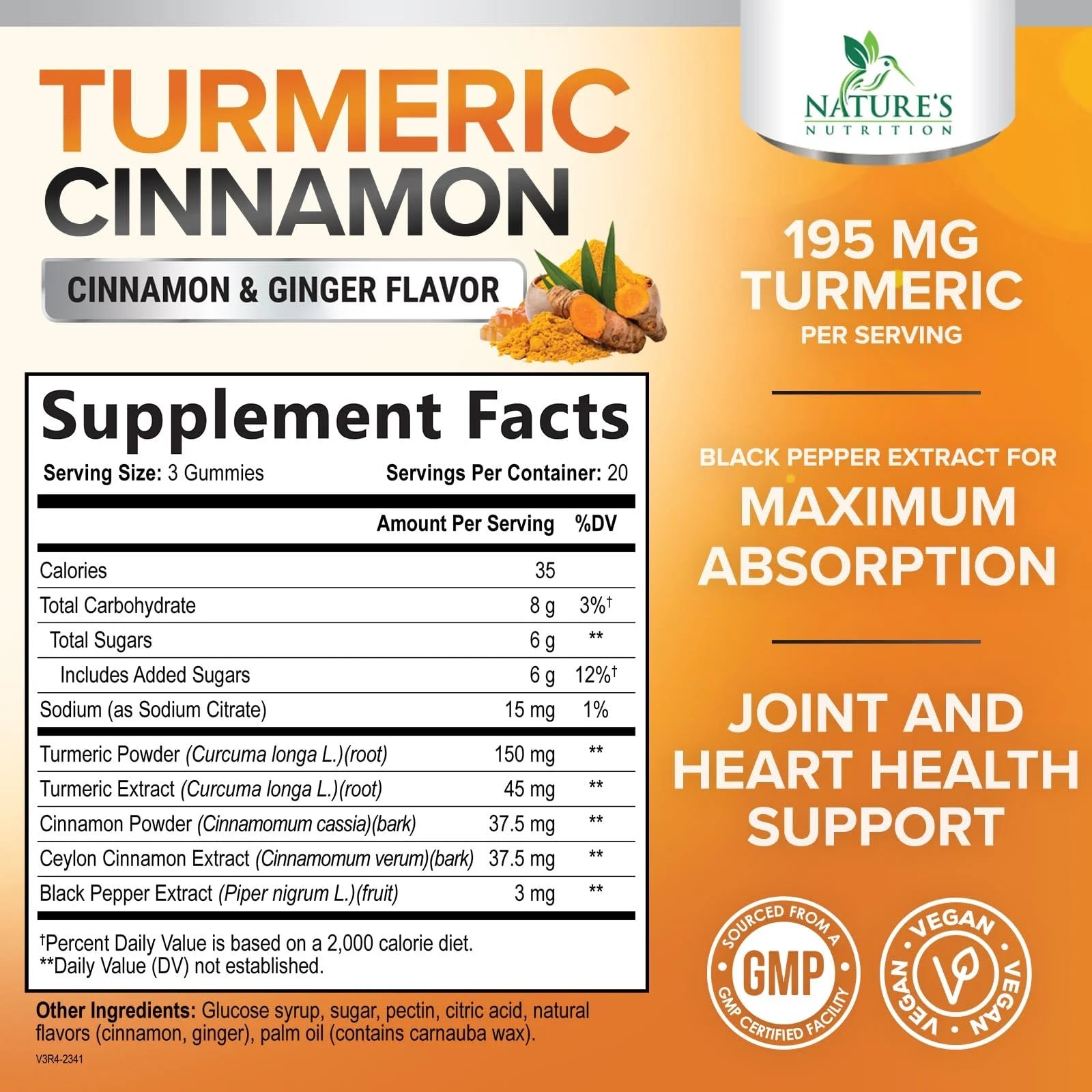 Delicious Turmeric Curcumin Gummies for Joint Health - 95% Curcuminoids with Ginger & Black Pepper for Optimal Absorption - Vegan & Gluten-Free - 60 Count
