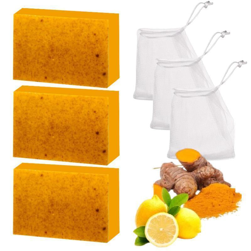 Revitalize Your Skin with 3PCS Turmeric Soap Set - Deep Cleansing & Moisturizing for All Skin Types!