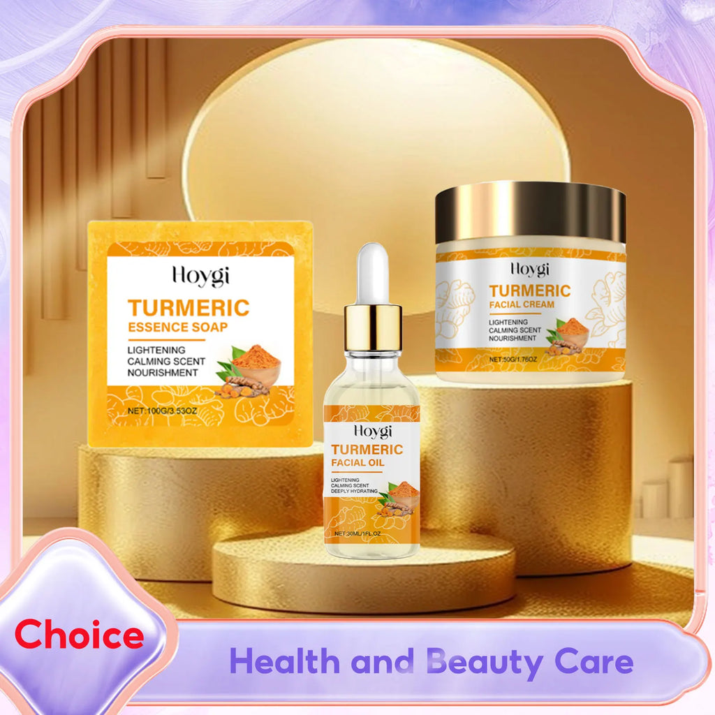 Revitalize Your Skin with the Hoygi Turmeric Skincare Set: Anti-Acne Body Soap, Dark Spot Corrector, and Brightening Facial Serum