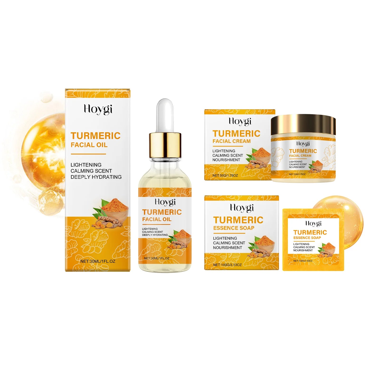 Revitalize Your Skin with the Hoygi Turmeric Skincare Set: Anti-Acne Body Soap, Dark Spot Corrector, and Brightening Facial Serum